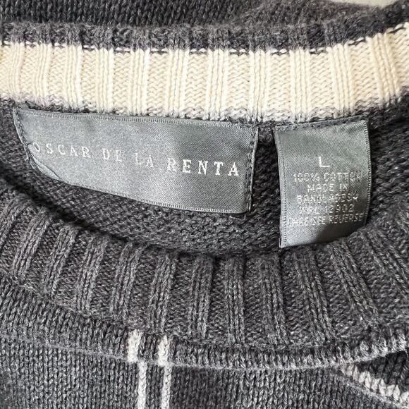 Oscar de la Renta | Men’s Grey Plaid White Grid Cotton Designer Sweater L EUC - Picture 8 of 8